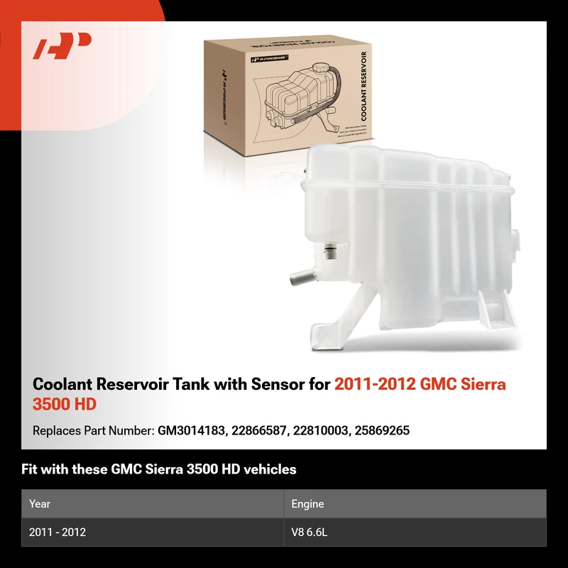 Coolant Reservoir Tank with Sensor for 2011-2012 GMC Sierra 3500 HD