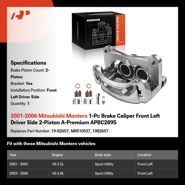 2001-2006 Mitsubishi Montero 1-Pc Brake Caliper Front Left Driver Side 2-Piston A-Premium APBC2895