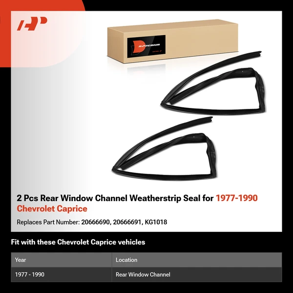 2 Pcs Rear Window Channel Weatherstrip Seal for 1977-1990 Chevrolet Caprice