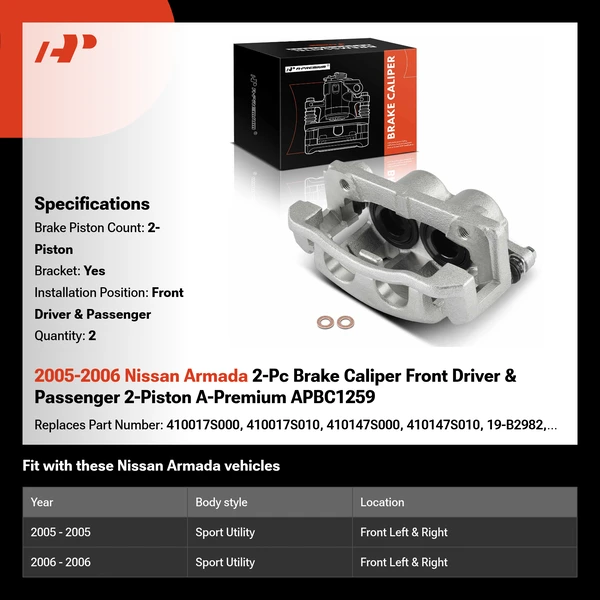 2005-2006 Nissan Armada 2-Pc Brake Caliper Front Driver & Passenger 2-Piston A-Premium APBC1259