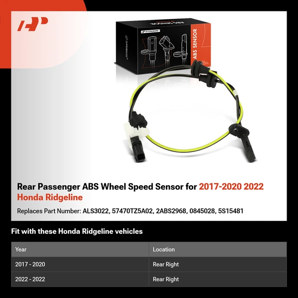 Rear Passenger ABS Wheel Speed Sensor for 2017-2020 2022 Honda Ridgeline