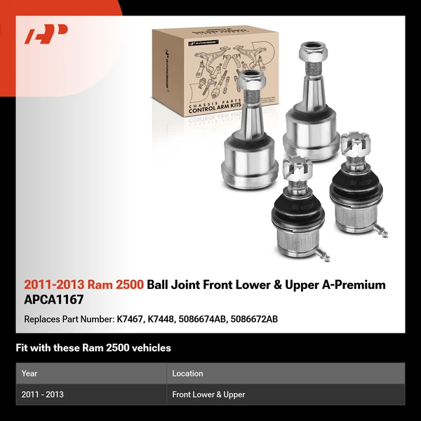 2011-2013 Ram 2500 Ball Joint Front Lower & Upper A-Premium APCA1167