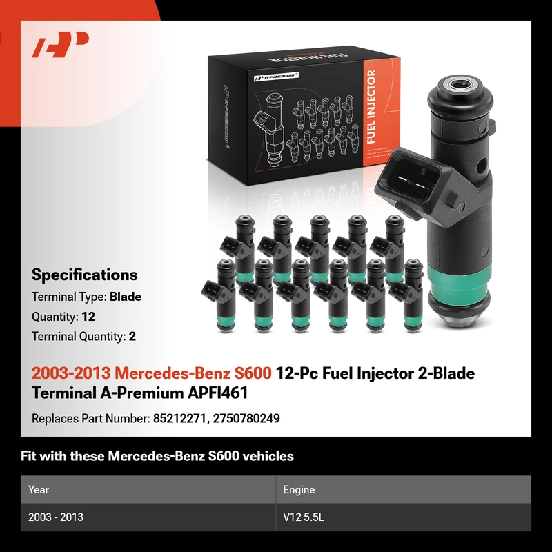 2003-2013 Mercedes-Benz S600 12-Pc Fuel Injector 2-Blade Terminal A-Premium APFI461
