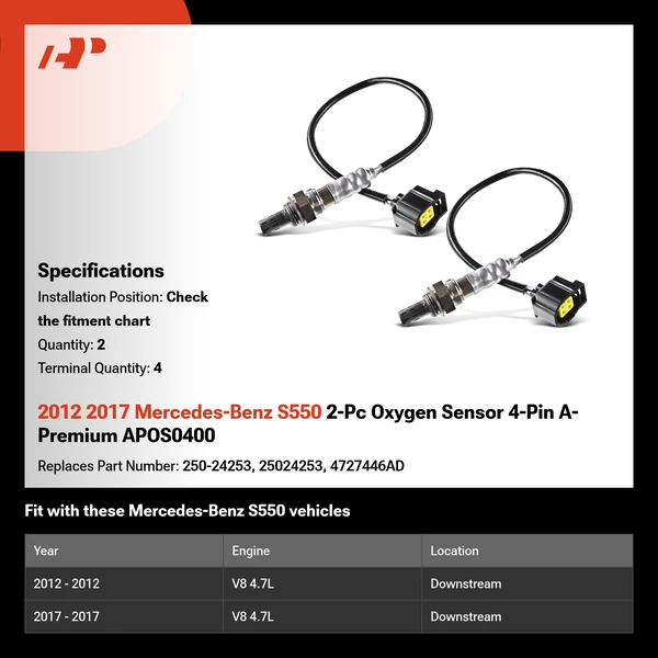 2012 2017 Mercedes-Benz S550 2-Pc Oxygen Sensor 4-Pin A-Premium APOS0400