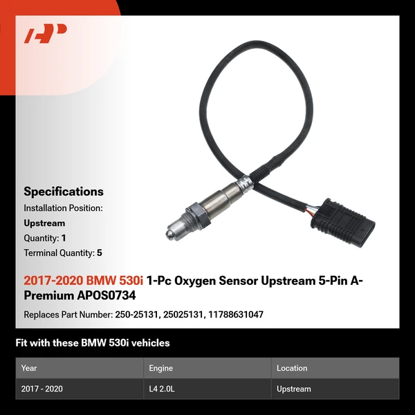 2017-2020 BMW 530i 1-Pc Oxygen Sensor Upstream 5-Pin A-Premium APOS0734