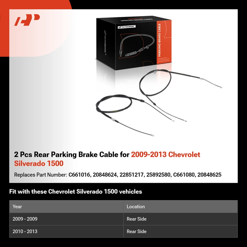 2 Pcs Rear Parking Brake Cable for 2009-2013 Chevrolet Silverado 1500