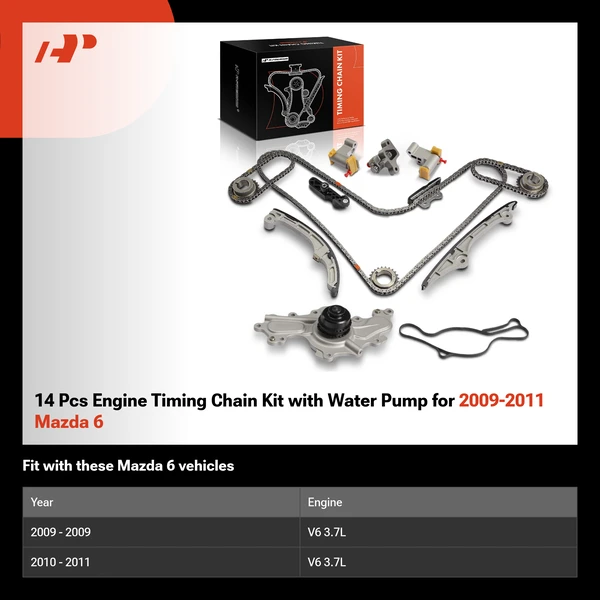 14 Pcs Engine Timing Chain Kit with Water Pump for 2009-2011 Mazda 6