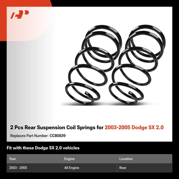 2 Pcs Rear Suspension Coil Springs for 2003-2005 Dodge SX 2.0
