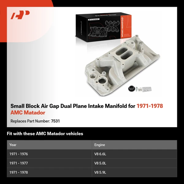 Small Block Air Gap Dual Plane Intake Manifold for 1971-1978 AMC Matador