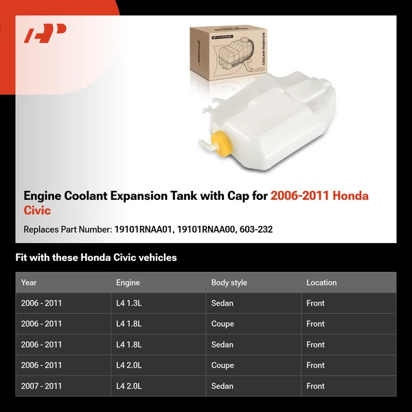 Engine Coolant Expansion Tank with Cap for 2006-2011 Honda Civic