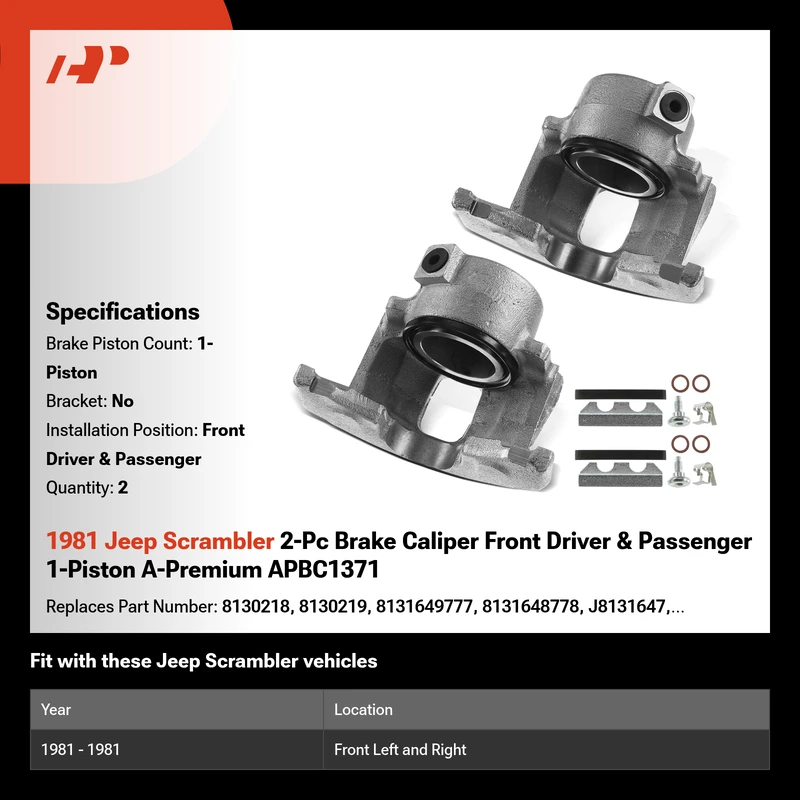 1981 Jeep Scrambler 2-Pc Brake Caliper Front Driver & Passenger 1-Piston A-Premium APBC1371