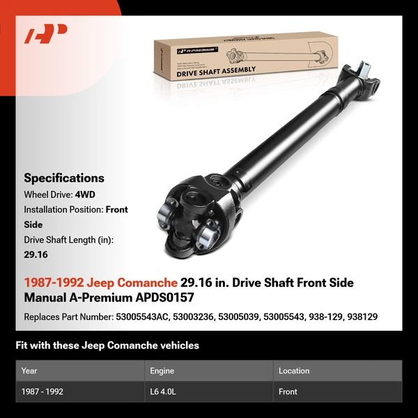 1987-1992 Jeep Comanche 29.16 in. Drive Shaft Front Side Manual A-Premium APDS0157