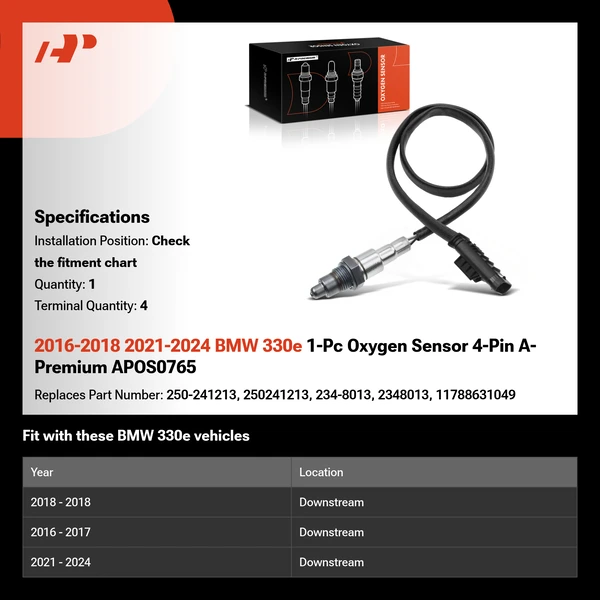 2016-2018 2021-2024 BMW 330e 1-Pc Oxygen Sensor 4-Pin A-Premium APOS0765