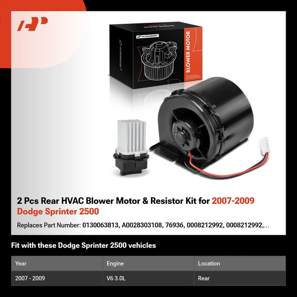 2 Pcs Rear HVAC Blower Motor & Resistor Kit for 2007-2009 Dodge Sprinter 2500