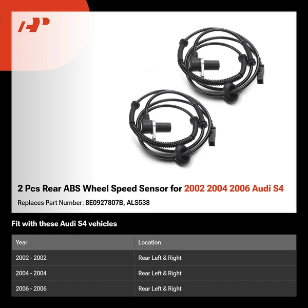 2 Pcs Rear ABS Wheel Speed Sensor for 2002 2004 2006 Audi S4