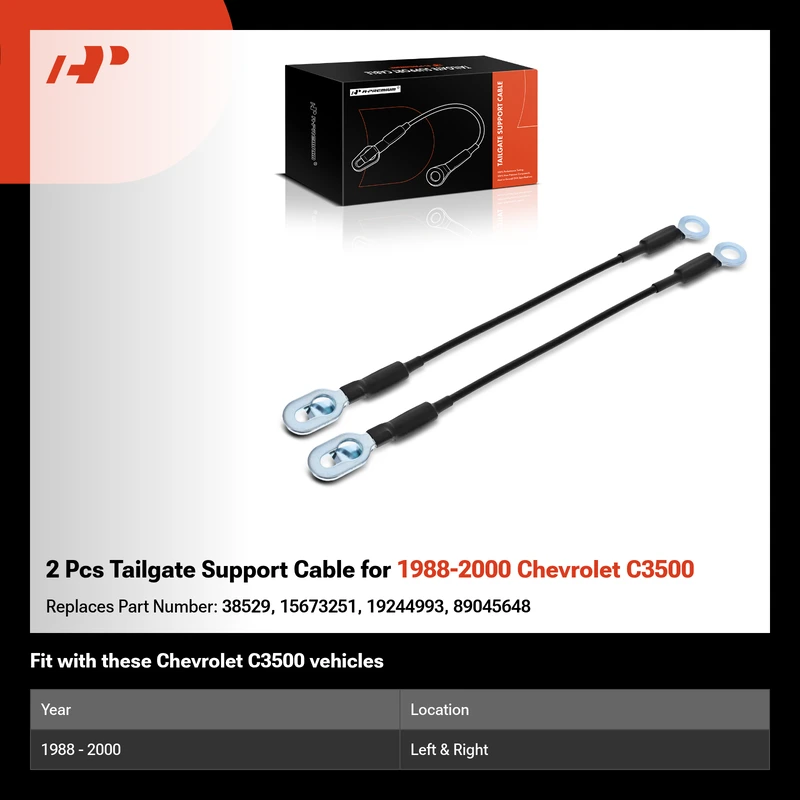 2 Pcs Tailgate Support Cable for 1988-2000 Chevrolet C3500