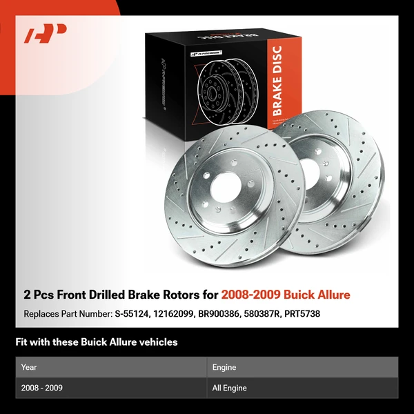 2 Pcs Front Drilled Brake Rotors for 2008-2009 Buick Allure
