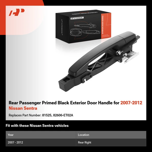 Rear Passenger Primed Black Exterior Door Handle for 2007-2012 Nissan Sentra
