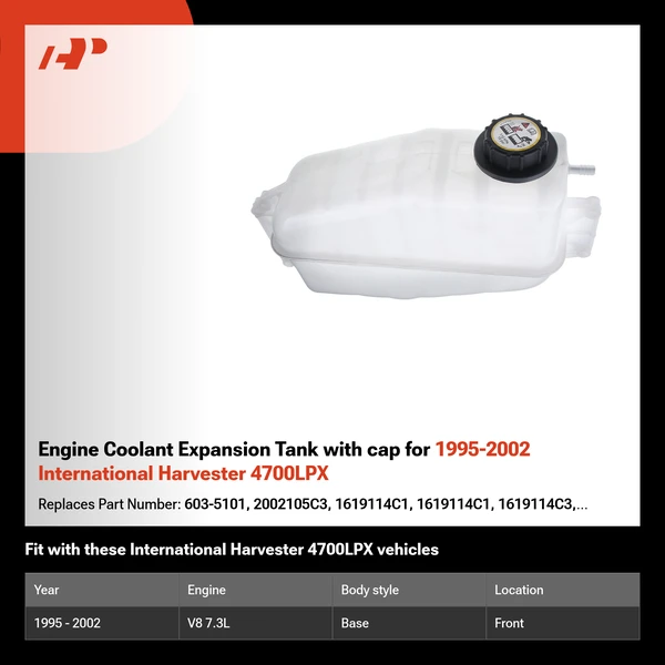 Engine Coolant Expansion Tank with cap for 1995-2002 International Harvester 4700LPX