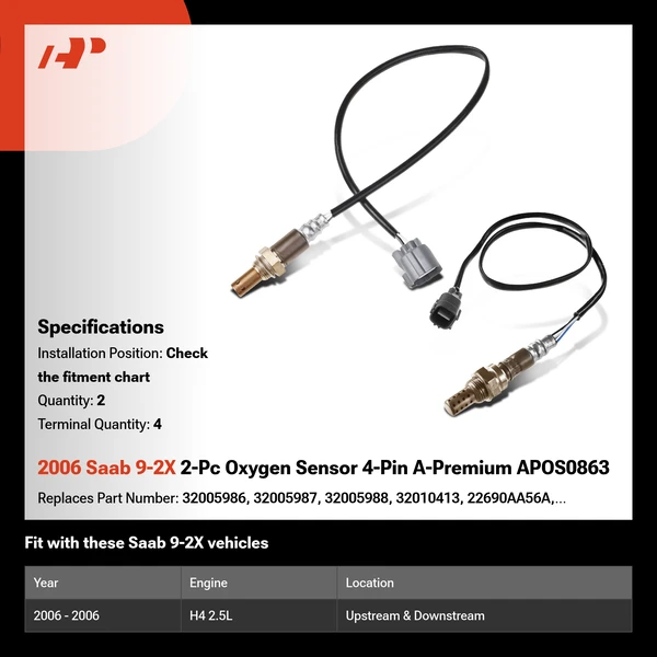 2006 Saab 9-2X 2-Pc Oxygen Sensor 4-Pin A-Premium APOS0863