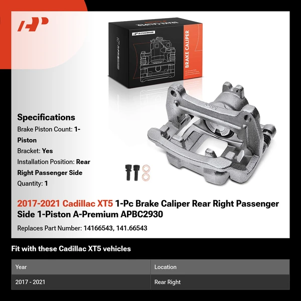 2017-2021 Cadillac XT5 1-Pc Brake Caliper Rear Right Passenger Side 1-Piston A-Premium APBC2930