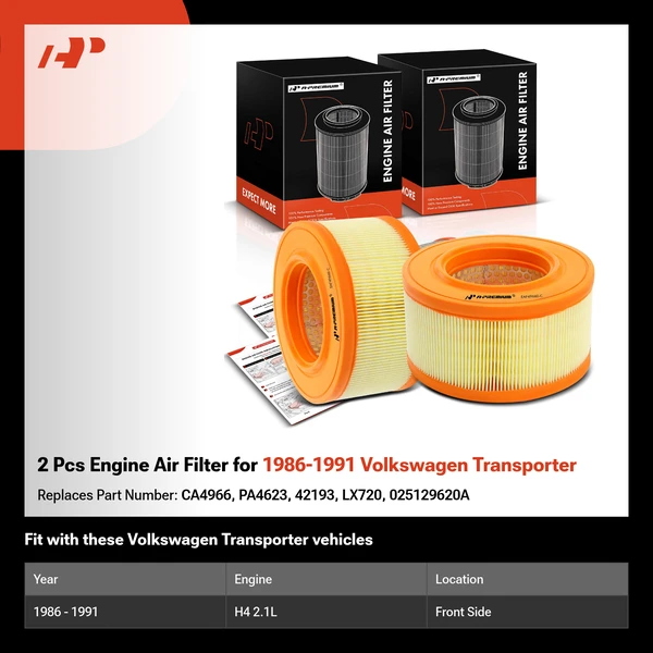 2 Pcs Engine Air Filter for 1986-1991 Volkswagen Transporter