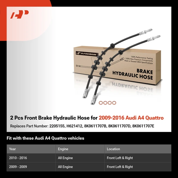 2 Pcs Front Brake Hydraulic Hose for 2009-2016 Audi A4 Quattro