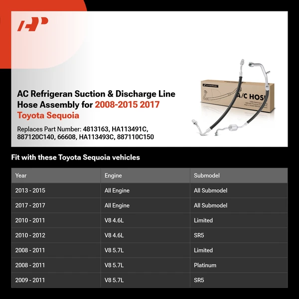 AC Refrigeran Suction & Discharge Line Hose Assembly for 2008-2015 2017 Toyota Sequoia