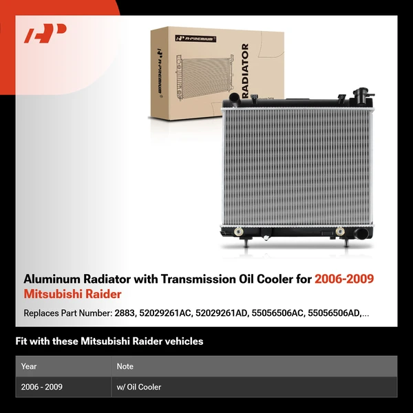 Aluminum Radiator with Transmission Oil Cooler for 2006-2009 Mitsubishi Raider