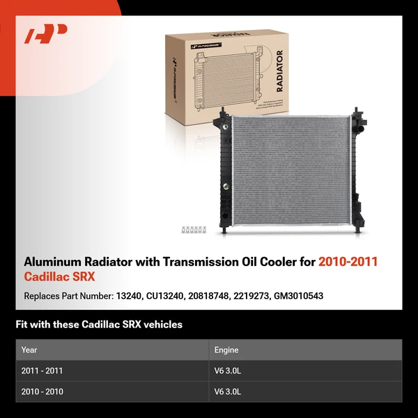 Aluminum Radiator with Transmission Oil Cooler for 2010-2011 Cadillac SRX