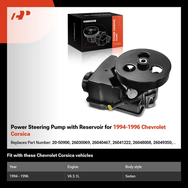 Power Steering Pump with Reservoir for 1994-1996 Chevrolet Corsica
