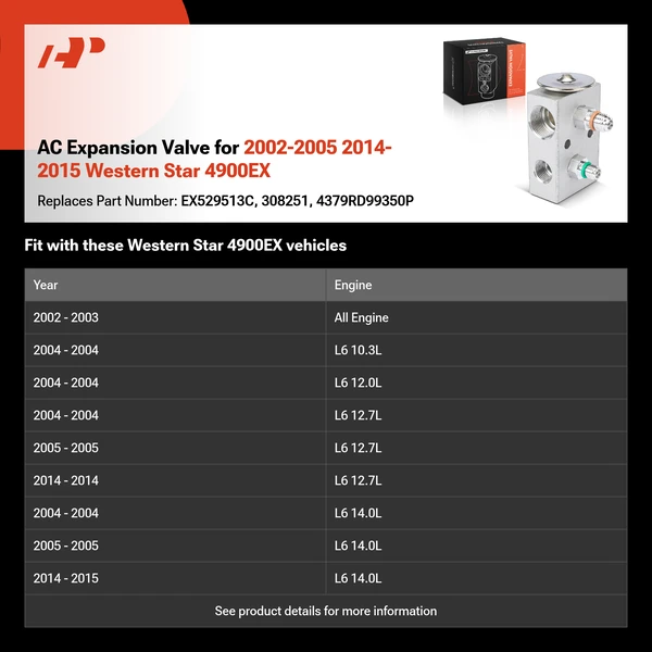 AC Expansion Valve for 2002-2005 2014-2015 Western Star 4900EX