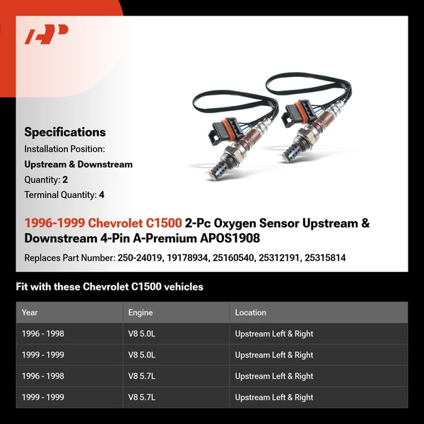 1996-1999 Chevrolet C1500 2-Pc Oxygen Sensor Upstream & Downstream 4-Pin A-Premium APOS1908