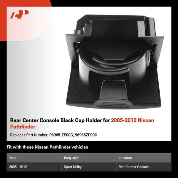 Rear Center Console Black Cup Holder for 2005-2012 Nissan Pathfinder