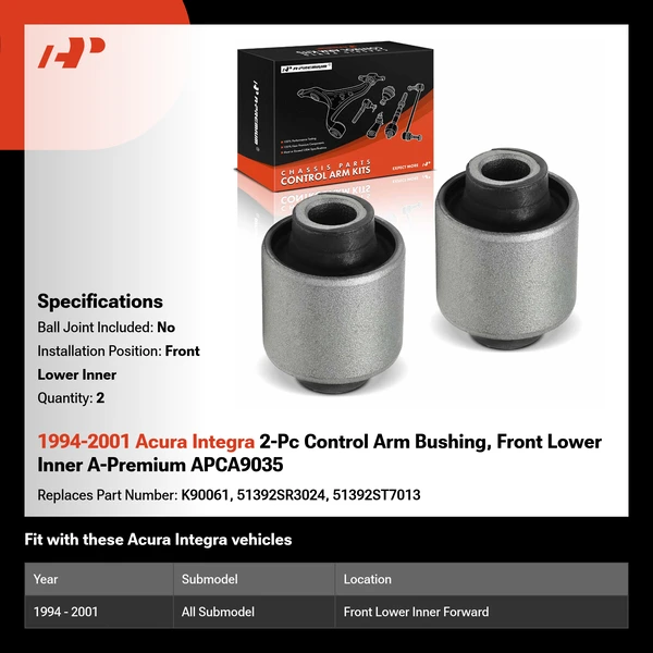 1994-2001 Acura Integra 2-Pc Control Arm Bushing, Front Lower Inner A-Premium APCA9035