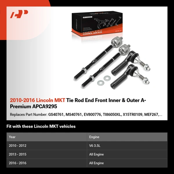 2010-2016 Lincoln MKT Tie Rod End Front Inner & Outer A-Premium APCA9295