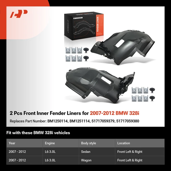 2 Pcs Front Inner Fender Liners for 2007-2012 BMW 328i