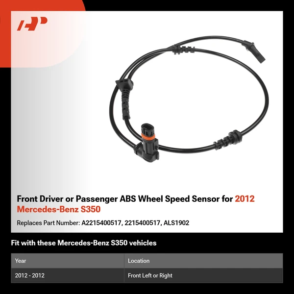 Front Driver or Passenger ABS Wheel Speed Sensor for 2012 Mercedes-Benz S350