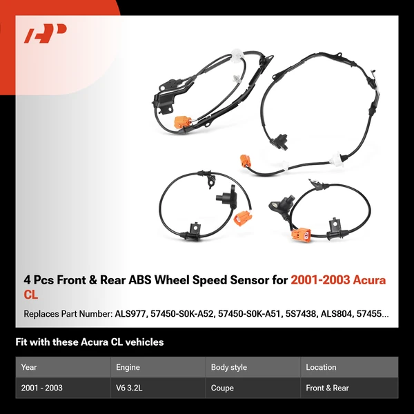 4 Pcs Front & Rear ABS Wheel Speed Sensor for 2001-2003 Acura CL
