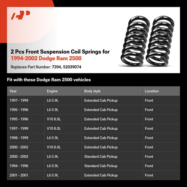 2 Pcs Front Suspension Coil Springs for 1994-2002 Dodge Ram 2500