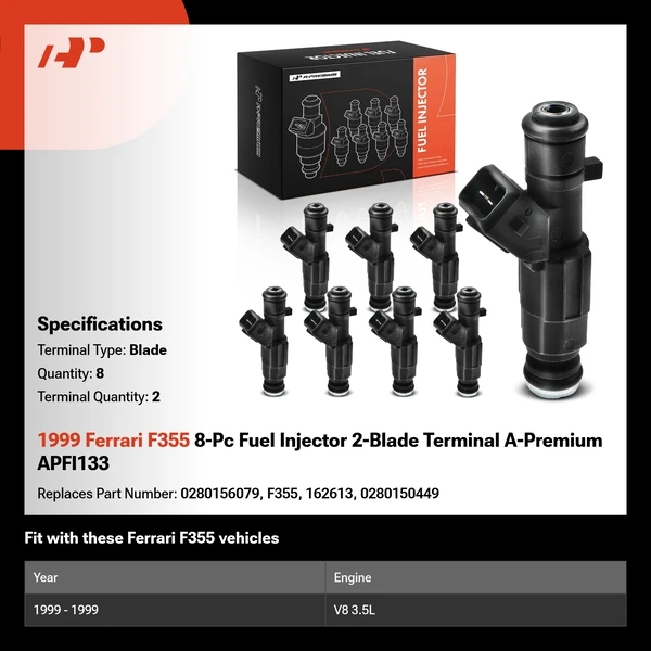 1999 Ferrari F355 8-Pc Fuel Injector 2-Blade Terminal A-Premium APFI133