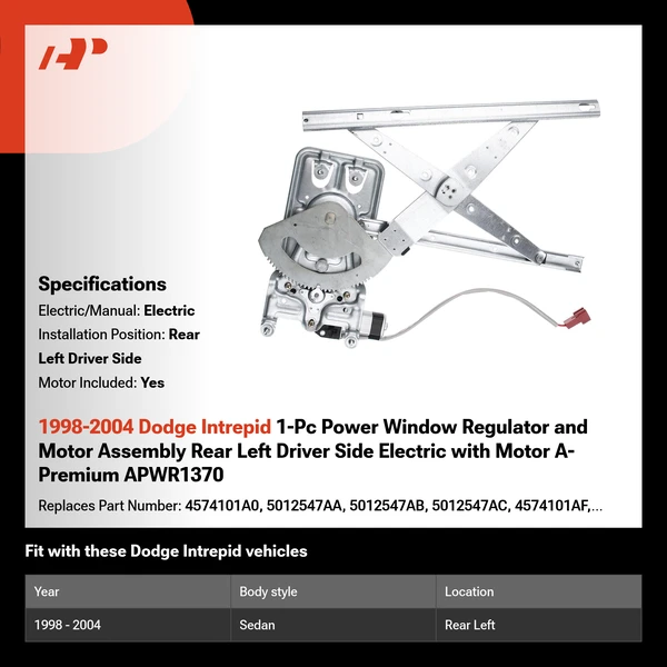 1998-2004 Dodge Intrepid 1-Pc Power Window Regulator and Motor Assembly Rear Left Driver Side Electric with Motor A-Premium APWR1370