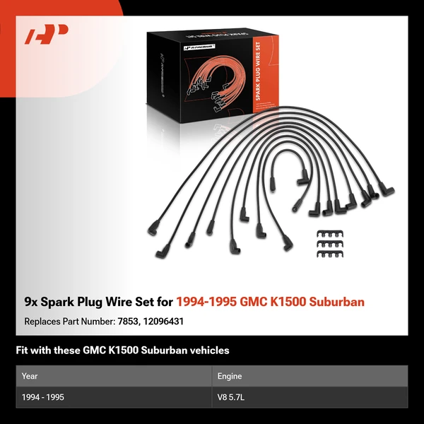 9x Spark Plug Wire Set for 1994-1995 GMC K1500 Suburban