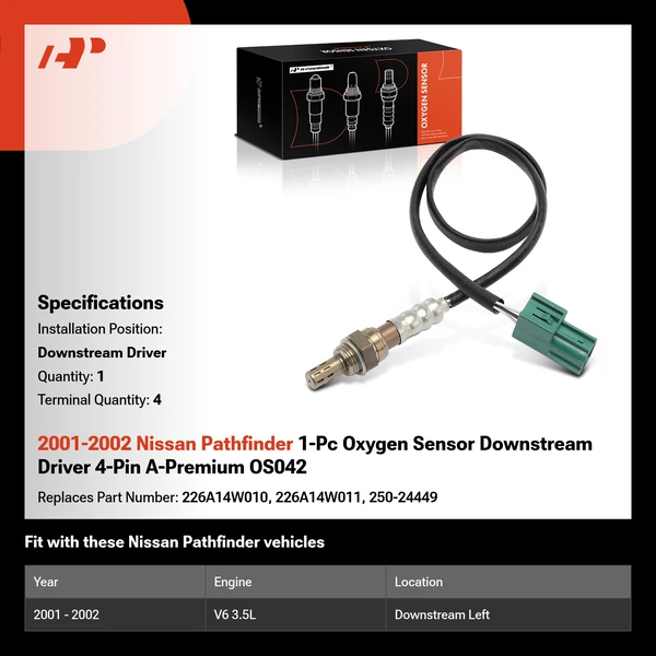 2001-2002 Nissan Pathfinder 1-Pc Oxygen Sensor Downstream Driver 4-Pin A-Premium OS042