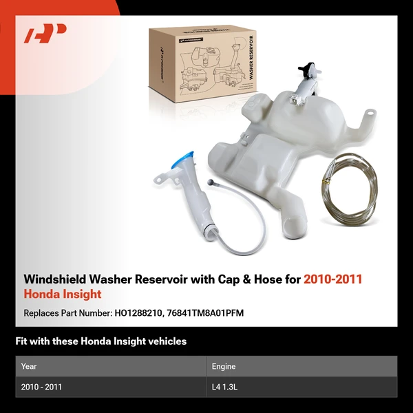 Windshield Washer Reservoir with Cap & Hose for 2010-2011 Honda Insight