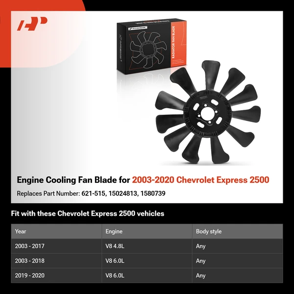 Engine Cooling Fan Blade for 2003-2020 Chevrolet Express 2500