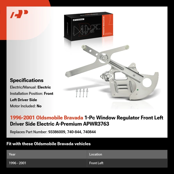 1996-2001 Oldsmobile Bravada 1-Pc Window Regulator Front Left Driver Side Electric A-Premium APWR3763