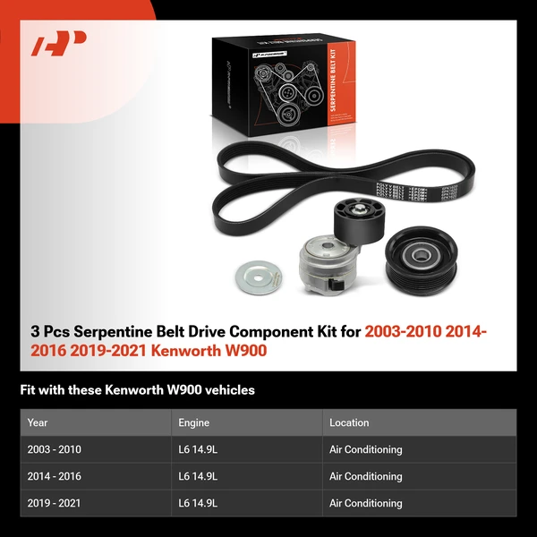 3 Pcs Serpentine Belt Drive Component Kit for 2003-2010 2014-2016 2019-2021 Kenworth W900