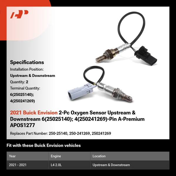 2021 Buick Envision 2-Pc Oxygen Sensor Upstream & Downstream 6(25025140); 4(250241269)-Pin A-Premium APOS1277