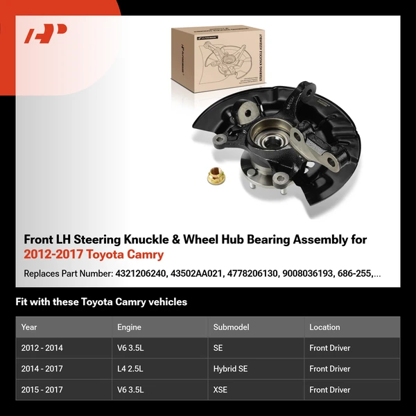 Front LH Steering Knuckle & Wheel Hub Bearing Assembly for 2012-2017 Toyota Camry